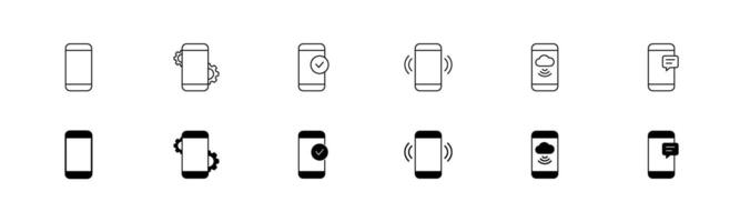 Mobile phone status icon set. Outline phone . Glyph smartphone device vector