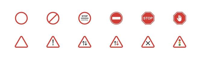 Forbidden warning road sign. Red road sign in circle and triangle. Warning sign set vector