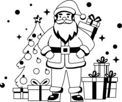Character based glyph illustration of santa clause with gifts vector