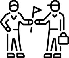 Golf players holding a flag, linear style icon vector