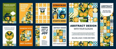 Seamless Lemon Patterns on Posters and Banners, Vibrant Citrus Theme. Modern Geometric Design vector