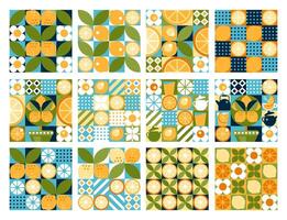 Set of Modern Lemon Patterns, Flat and Abstract Citrus Mosaic Design vector