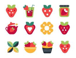 Strawberry Mood Icons. Modern Fruits with Sweet Elements in an Abstract Design vector