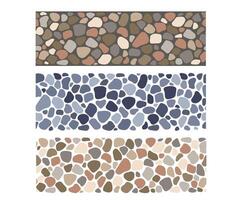 Cobblestone mosaic seamless borders set, stone texture. abstract repeat background vector