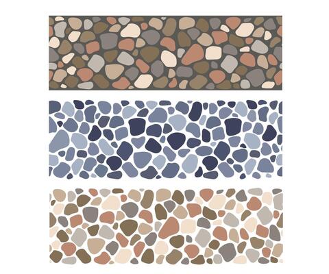 Cobblestone mosaic seamless borders set, stone texture. abstract repeat background