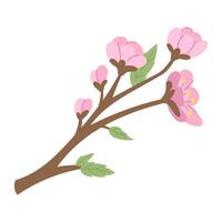 Pink sakura in Japanese style. Blossom of trees. vector