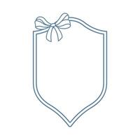 Wedding crests on white background. Minimalist outline of a shield with ribbon and bow monogram. Line art for wedding, monogram, invitation, greeting, logo, birthday cards vector