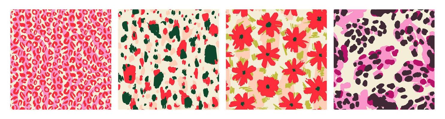 Abstrac animal skinand fur print seamless pattern with nature hand drawn shapes, spots, dots and lines with textures. Vibrant jungle boho print. Modern exotic collage geometric illustration