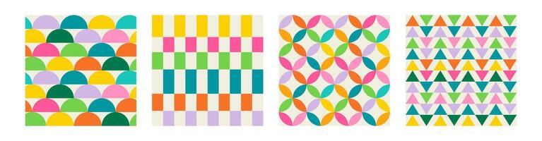 Set jff Essential geometric printable seamless pattern with abstract Minimal elegant line form stroke shapes in vibrant colors. Modern simple background in minimalist mid century style wall art vector