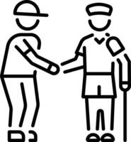 Two players doing handshake with earth other, line style icon vector