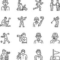 Collection of Golf Characters Linear Style Icons vector