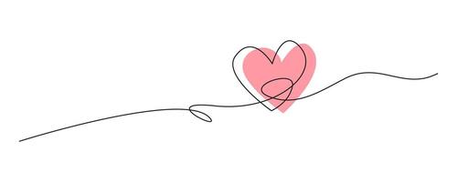 Hand drawn heart continous line doodle style. Love or heart line art drawing. Editable line illustration vector