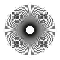 Radial circle lines. Spokes with radiating stripes. Circular lines black element. Symbol of Sun star rays. Flat design simple element. Abstract illusion geometric shape isolated on a white backdrop. vector
