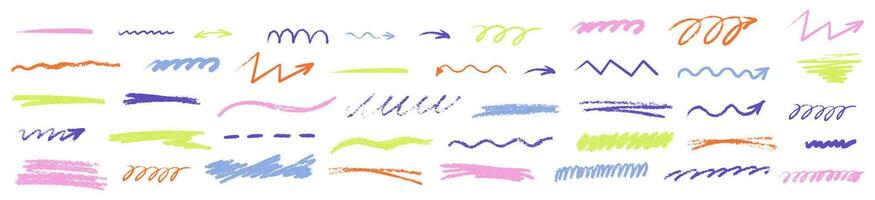 A set of different colored brush strokes on a white background vector