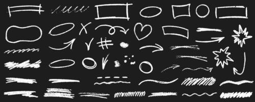 A collection of different hand drawn chalk strokes on a blackboard vector