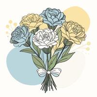 Beautiful bouquet of hand-drawn carnations with a ribbon tied around the stems vector