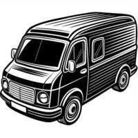 Classic Black and White Image of a Retro Delivery Van with Rounded Edges vector