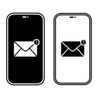 Phone screen with notification with unread email icons. Set of black and white message symbols vector