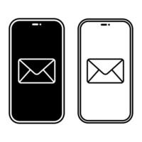 Phone screen with email icon. Set of black and white message symbols. Editable stroke vector