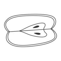 Linear apple icon. Hand drawn apple fruit in doodle style. Top view of apple quarter vector