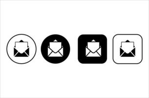 Set of email icon buttons. Simple black and white icons of open envelope vector