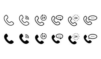 Set with phone call icons. Black and white contact symbols collection vector