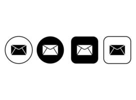 Set of email icon buttons. Simple black and white icons for website vector