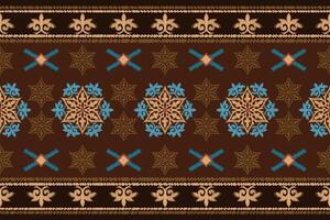 Embroidery design in blue and brown color pattern. vector