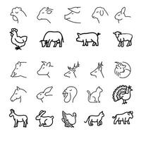Farm and hunting animals, thin line icon set. Symbol collection in transparent background.Flaticon collection set. vector