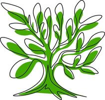 Illustration of a tree in green color with black outline vector