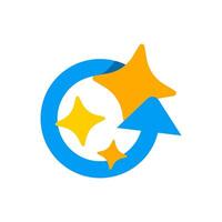 Flat illustration of a circular arrow with a sparkling effect, symbolizing automation, auto fill, or AI powered processes. represents efficiency, smart technology, and seamless workflow automation vector