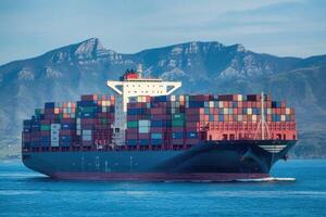 Large container ship sailing on the open ocean. photo