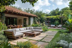 Comfortable patio furniture enhancing a relaxing backyard setting photo