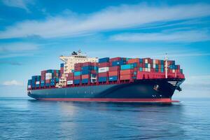 Large container ship sailing on the open ocean photo