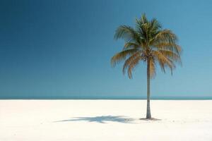 Single palm tree standing on a tropical white sand beach photo