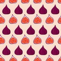 Ripe Fig Simple Seamless Pattern. Whole and Halved Figs in a Minimalist Hand Drawn Style on a Light Background. Perfect for Textile, Wrapping Paper, and Kitchen Decor vector