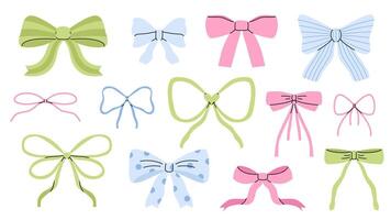 Hand drawn ribbon bow set. Bowknot for decoration. Collection of bowtie. Flat illustration isolated on white background. vector