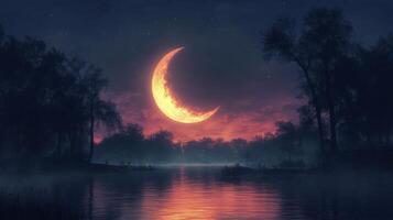 Moon and crescent in the night sky photo