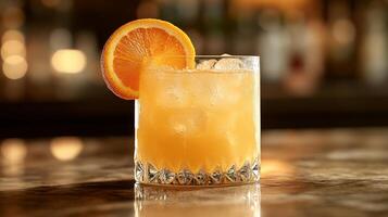 Orange and lime cocktail with a slice of orange photo