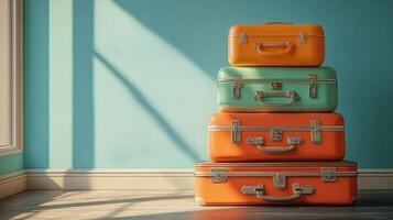 Three suitcases stacked on top of each other photo