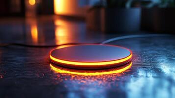 A glowing light on a charging pad photo