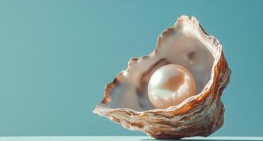 An oyster shell with a pearl inside photo