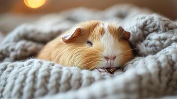 A guinea is curled up in a blanket photo