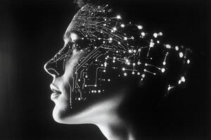 A woman with a circuit board on her head photo
