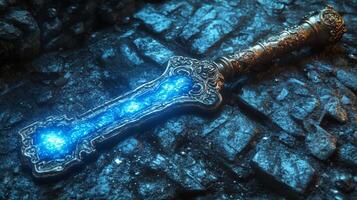 A sword with glowing blue lights on it photo