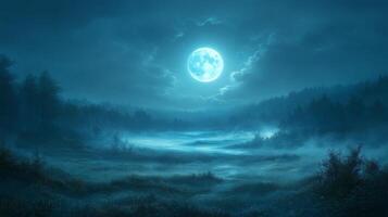 A full moon is shining over a forest photo