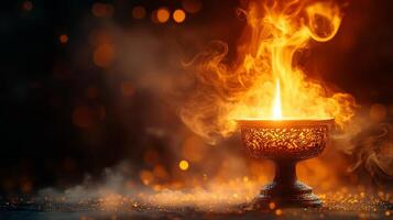 An image of a burning candle on a table photo
