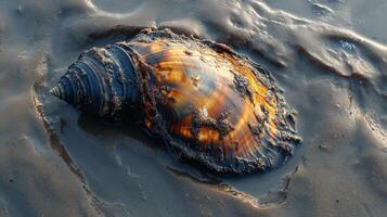 A shell is in the mud photo