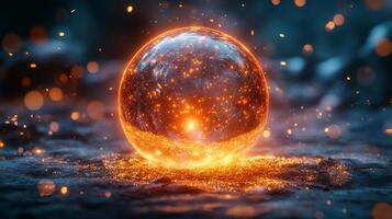 An image of a glowing sphere with sparks photo