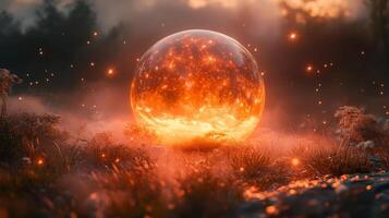 An image of a fire ball in the grass photo
